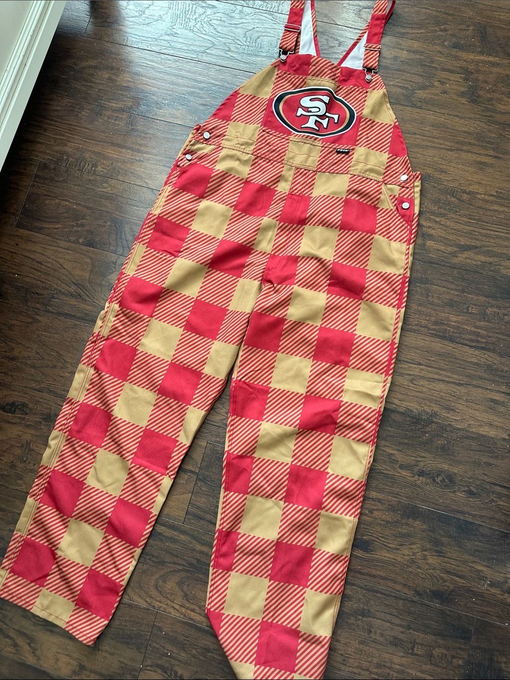 NFL 49ers Plaid Women’s Overalls with Team Logo